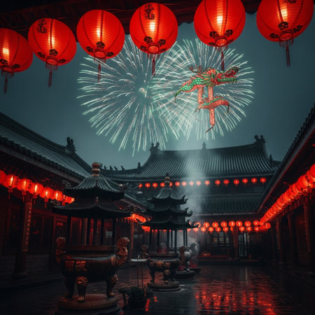 Fireworks in the Forbidden City, Beijing, China, Asia.の素材