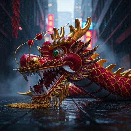 Chinese dragon statue in Hong Kong, China. 3D rendering.の素材