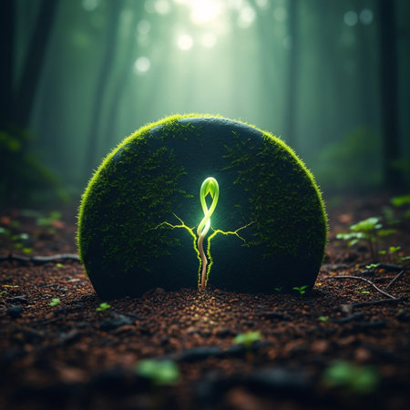 Conceptual image with green sprout growing out of earth planetの素材