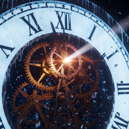 Clock face with light beam. Time concept. 3D Renderingの素材