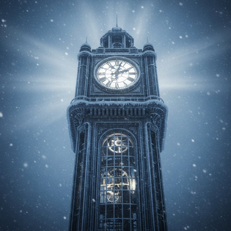 Big Ben Clock Tower in London, England, UK under snowfall.の素材