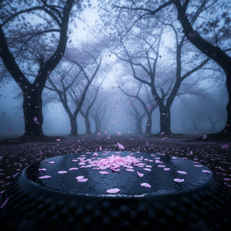 Foggy Forest with Sakura Petals, 3D Renderingの素材