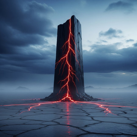 Conceptual image of a lightning strike in the center of a skyscraperの素材