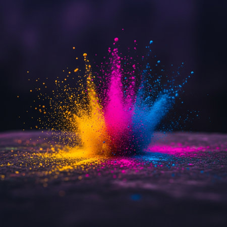 Explosion of colored dust on a dark background. 3d renderingの素材