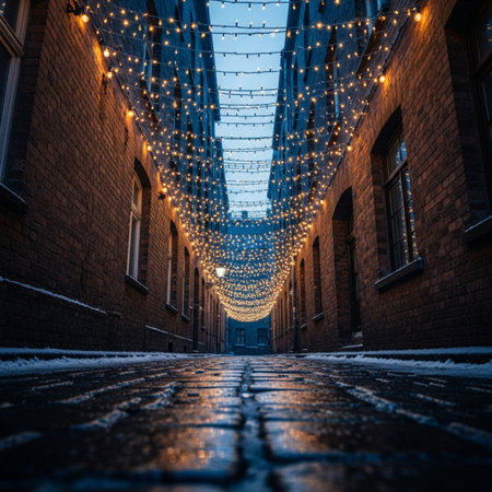 Christmas lights on the streets of the old town of Stockholm, Swedenの素材