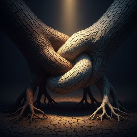 Conceptual image of a strong tree with roots in the groundの素材