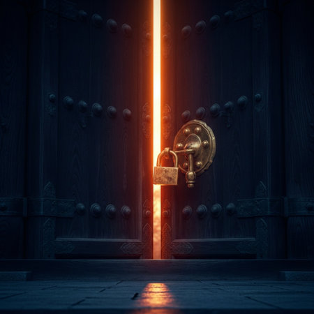 Old door with keyhole and light coming through. 3D renderingの素材