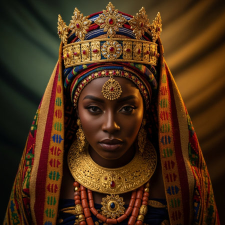 Portrait of a beautiful African woman in traditional clothes and jewelry.の素材