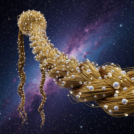 Abstract 3d illustration of a DNA strand in outer space with starsの素材