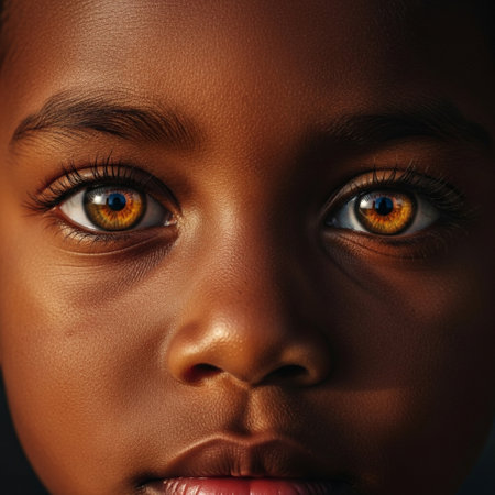 Close up portrait of beautiful african american girl with blue eyesの素材