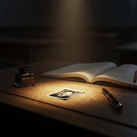 Old fountain pen, inkwell and a book on a wooden tableの素材