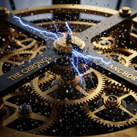 Conceptual image with lightning and gearwheels on black backgroundの素材