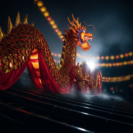 Dragon in the Chinese temple at night. 3d rendering. Computer digital drawing.の素材