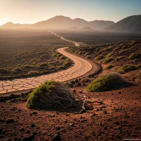 Desert road in the sunset. Tenerife, Canary Islands, Spainの素材