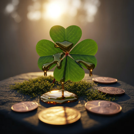 St. Patrick's Day concept with golden coins and clover.の素材
