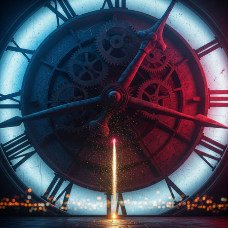 Clock face and firework. Time concept. 3D Renderingの素材