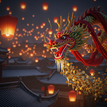 Chinese dragon in the chinese temple at night,3d renderingの素材