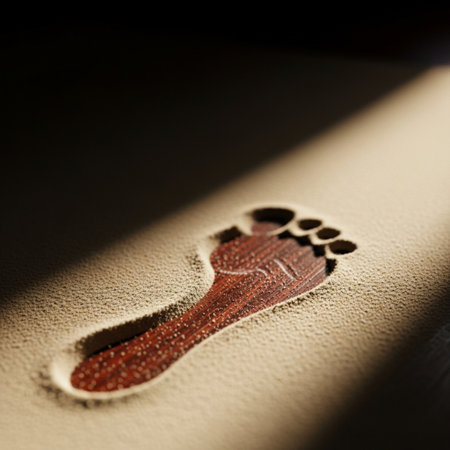 Footprint on the floor in sunlight. Shallow depth of field.の素材