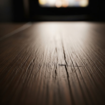 Wooden table with blurred background. Shallow depth of field.の素材