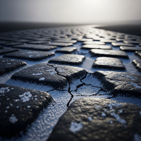Wet asphalt road with cracks. 3D illustration. Abstract background.の素材