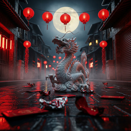 Chinese New Year Dragon in the ancient city. 3D Renderingの素材