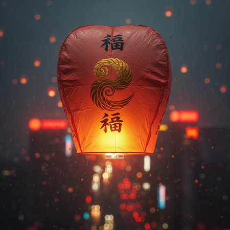 Chinese lanterns in the night city, chinese new year conceptの素材