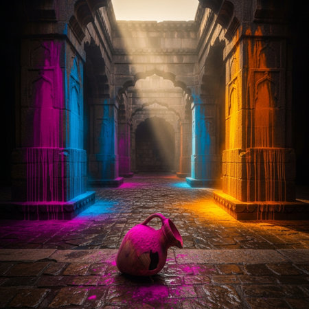 3D illustration of an ancient temple with a vase in the middleの素材