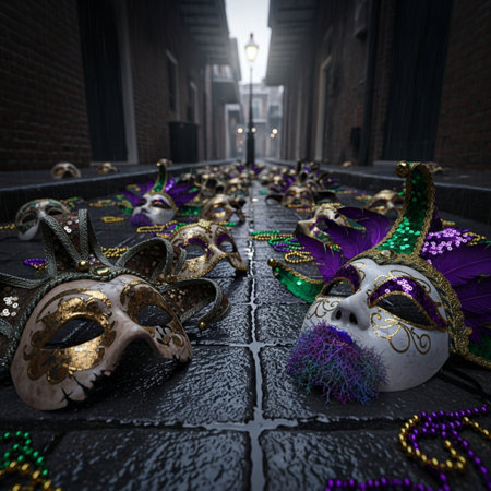 Traditional Venetian carnival masks on the street in Venice, Italyの素材