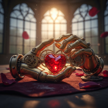 Hands holding a red heart. Valentine's day background. 3D renderingの素材