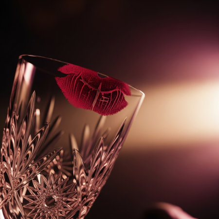 Champagne glass with a red rose on a dark background, close-upの素材