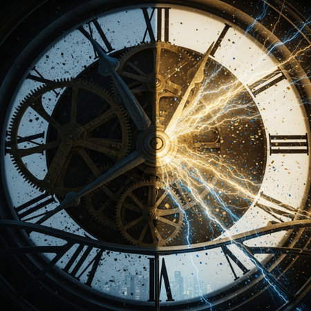 Abstract image of clock face with lightning. Time concept. 3D Renderingの素材