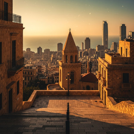 Cityscape of Valletta, Malta at sunset. Retro styleの素材