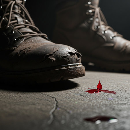 Shoes and blood on the floor. Shallow depth of field.の素材