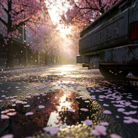 Cherry blossoms on the street in Tokyo, Japan. Cherry blossom background.の素材