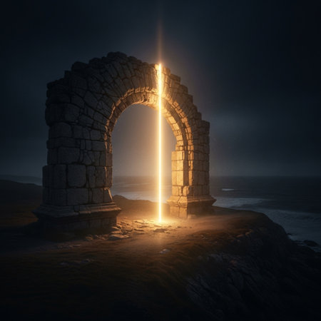 Mysterious entrance to the sea. 3D rendering. Fantasy.の素材