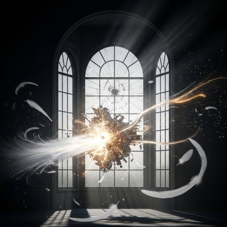 Light rays breaking through the window of a church. 3D renderingの素材