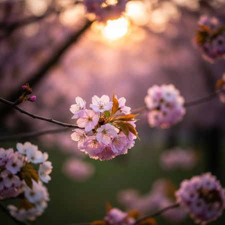 cherry blossom sakura tree in spring, beautiful nature backgroundの素材