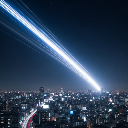 Lightning in the city at night, concept of speed and energyの素材