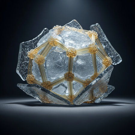 Frozen crystal cube on a dark background. 3d render.の素材