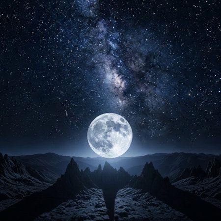 Night landscape with full moon and mountains. Elements of this image furnished by NASAの素材