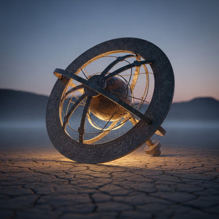 3d rendering of a globe on the ground in the desert.の素材