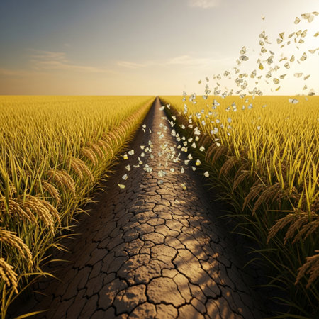 Conceptual image of a paddy field and a path through itの素材