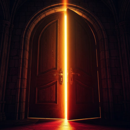 A door with a light coming out of it. 3D renderingの素材