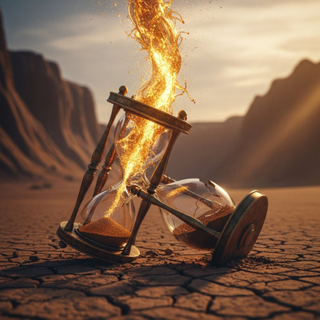 Sandglass in desert. Time passing concept. 3D Renderingの素材