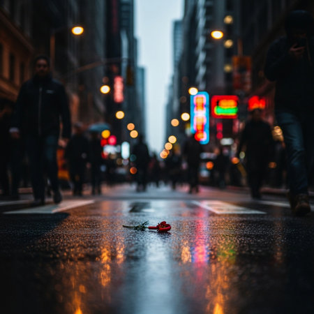 A toy car on a wet street in Manhattan.の素材