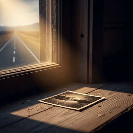 A view of the road through the window in the early morning.の素材