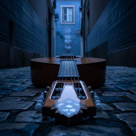 Guitar on the street in the old city at night.の素材