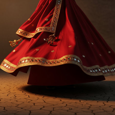Indian woman in red sari on cracked ground background, closeupの素材