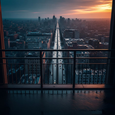 Aerial view of Frankfurt am Main at sunset, Germany. Long exposure.の素材