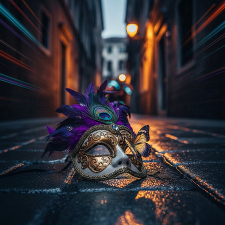Traditional venetian carnival mask on the street in Venice, Italyの素材